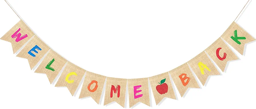 Welcome Back Banner for Classroom Back to School Party Decorations, First Day of Class Kindergarten Hanging Sign