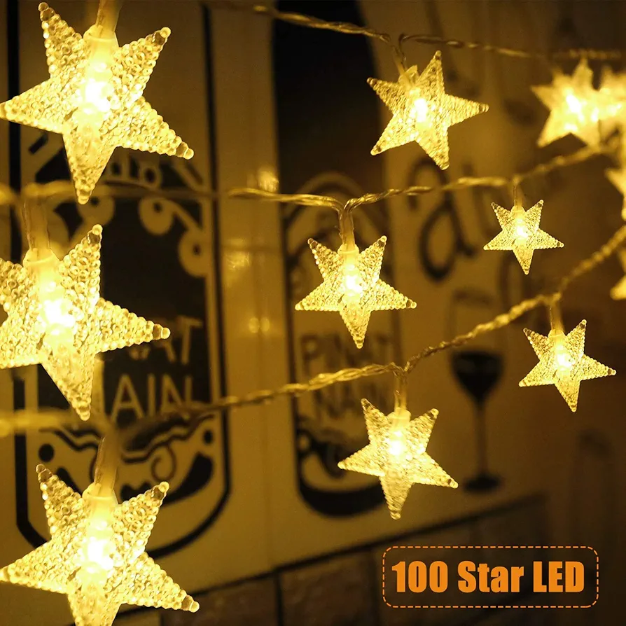 Star String Lights 100 LED 33 FT Plug in Fairy bedroom Twinkle Lights Waterproof Extendable for Indoor Outdoor Wedding Party Christmas Tree New Year, Garden Decoration Warm White