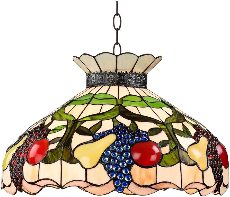 Robert Louis Tiffany Ripe Fruit Bronze Tiffany Style Pendant Chandelier Lighting 20" Wide Stained Glass Shade 3-Light Fixture for Dining Room House Foyer Kitchen Island Entryway Bedroom Living Room