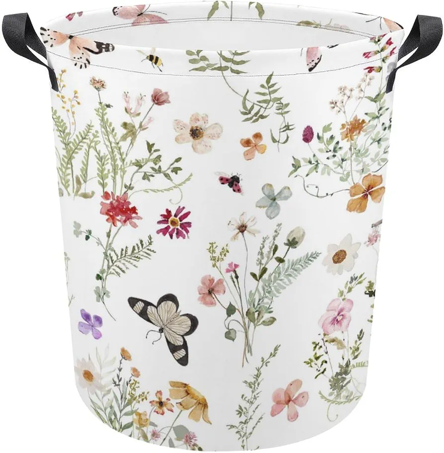 Wildflower Garden And Butterflies Laundry Basket Foldable Laundry Hamper Clothes Storage Organizer Gift Bin for Living Room Gamer Room Decor