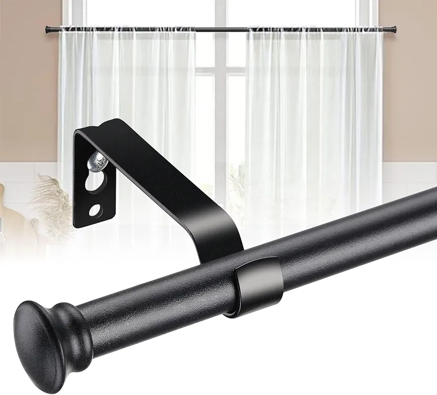 Black Curtain Rods for Windows - 5/8”Heavy Duty Stainless Steel Drapery Rod for Kitchen Bedroom Living Room Sliding Glass Door,28-62 inch Adjustable Curtain Pole with Modern Decorative End