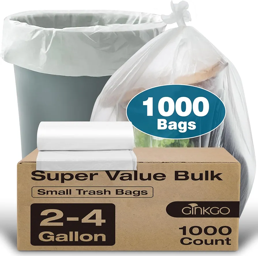 Small Trash Bags 2-4 Gallon Trash Bag 1000 Count Super Value Small Garbage Bags Bathroom Mini Trash Bags Unscented, Clear Wastebasket Bin Liners, Small Plastic Bags