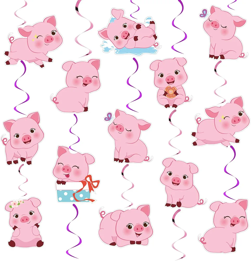 30pcs Cute Pig Party Hanging Swirl Decorations, Pink Piggy Pig Theme Ceiling Streamers Farm Animal Party Supplies Cartoon Pig Party Decor for Kids Birthday Party Baby Shower Room Decoration