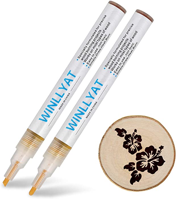 2 PCS Scorch Pen Marker Wood Burning Pen - Winllyat Chemical Wood Burned Marker Pen for DIY Projects - Oblique Head and Round Head (Oblique Head and Round Head)