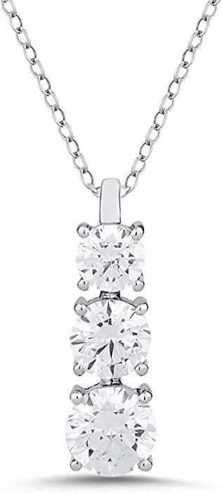 Jenelia Jewelers 925 Sterling Silver 4.00 cttw Three Stone Round Simulated Diamond 14k White Gold Finish Trilogy Pendant Necklace