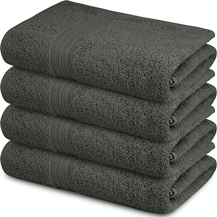 100% Cotton Bath Towels 27x52 (4 Pack) Grey Bath Towel Set for Bathroom Gym Spa and Hotel, Ring Spun Economical Cotton Guest Towels