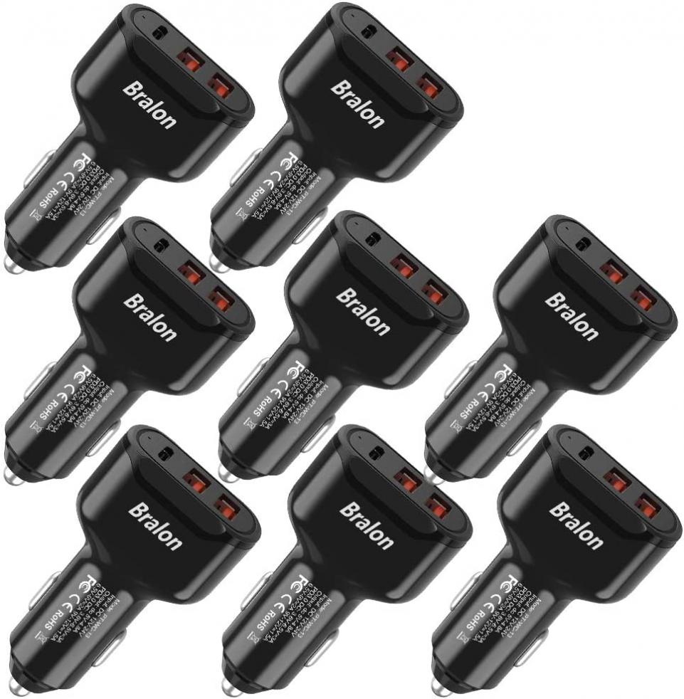 USB C Car Charger[8-Pack],Bralon 44W(20W PD 3.0 & Dual USB-A 24W/4.8A)Rapid Car Charger adapter compatible with Phone 12/12 Pro(Max)/12 mini/11/11 Pro(Max)/XS/XR/X/8/7,Galaxy Note S10 S9 S8 S7 & More