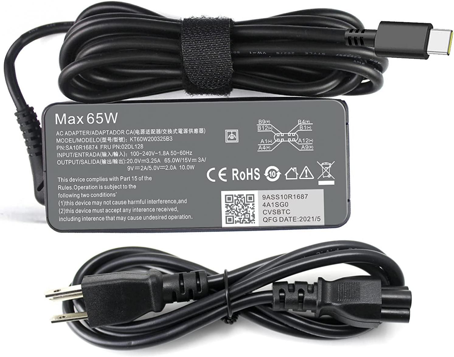 65W Type C USB-C Charger for Lenovo Chromebook 100e 300e 500e C330 C340 S330 Yoga C930 C740 S730 730 730S 720 910 920 ThinkPad X1 Carbon 5th 6th 7th 8th Gen T480s T490s T580s T580 T590 T480 E480