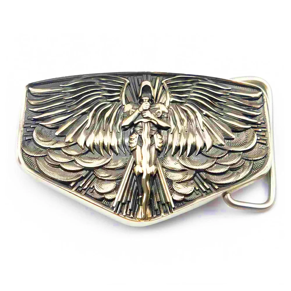 Archangel Michael belt buckle, Christian San Miguel solid German silver belt buckle