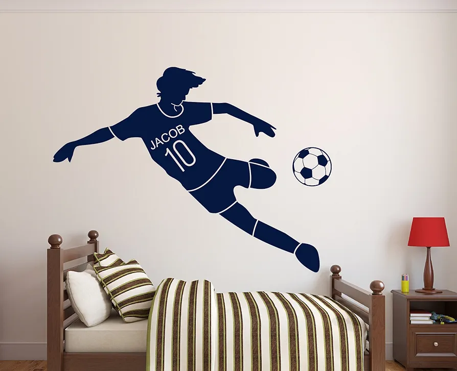 Custom Soccer Name Wall Decal- Nursery Wall Decals - Soccer Decals for Walls - (30Wx18H)