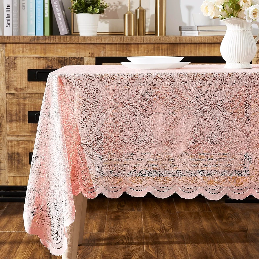 Warm Home Designs Pink Blush Lace Tablecloth. Oblong Tablecloth Measures 60 x 84 Inches. Floral Tablecloth, Rustic Tablecloth or Boho Tablecloth for Farmhouse Kitchen Table. AME Blush 60x84