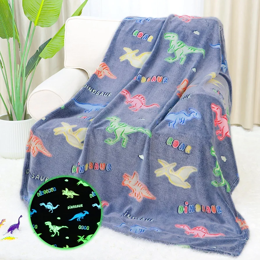 Dinosaur Gifts Toys for Boys Kids Glow in The Dark Dinosaur Blanket for Toddler 1 2 3 4 5 6 7 8 9 10 Year Old Dino Blanket for Dinosaur Room Decor Birthday Christmas Valentines Presents