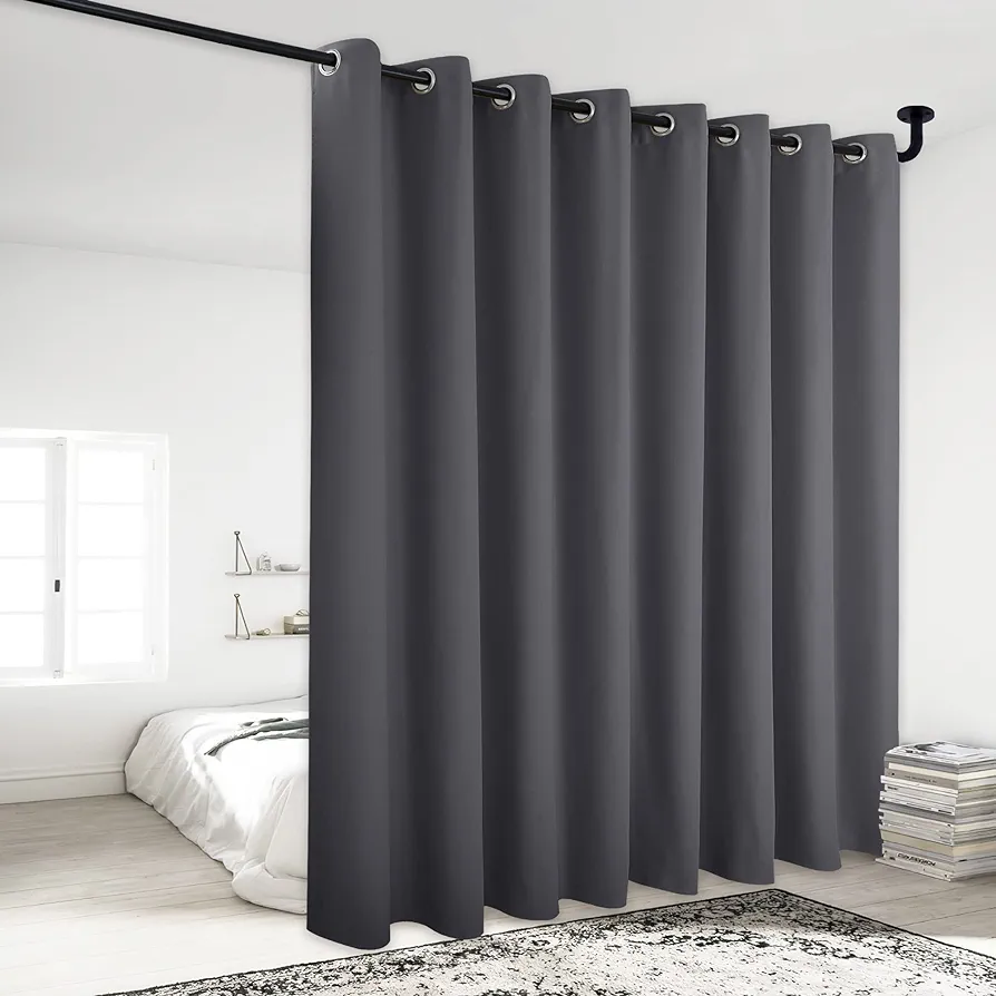 NICETOWN Bedroom Blackout Curtain Panel - (120 inches by 84 inch, Grey, 1 PC) Energy Saving Thermal Insulated Grommet Blackout Drapery for Patio, Room Divider Curtain