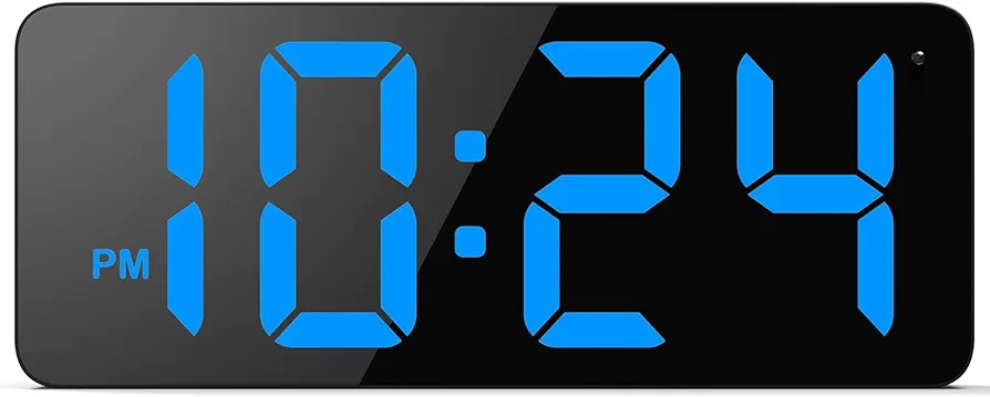 LED Digital Wall Clock with Large Display, Big Digits, Auto-Dimming, 12/24Hr Format, Modern Electric Small Silent Wall Clock for Living Room, Bedroom, Classroom, Farmhouse, Kitchen, Office - Blue