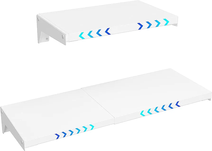 Expandable Floating Shelves for Wall Mounted, Heavy Duty Metal Hanging Storage Shelf for Laundry Room Bathroom Kitchen Bedroom Decor, Set of 2 White(Adjustable Length:16.2"-27.7")