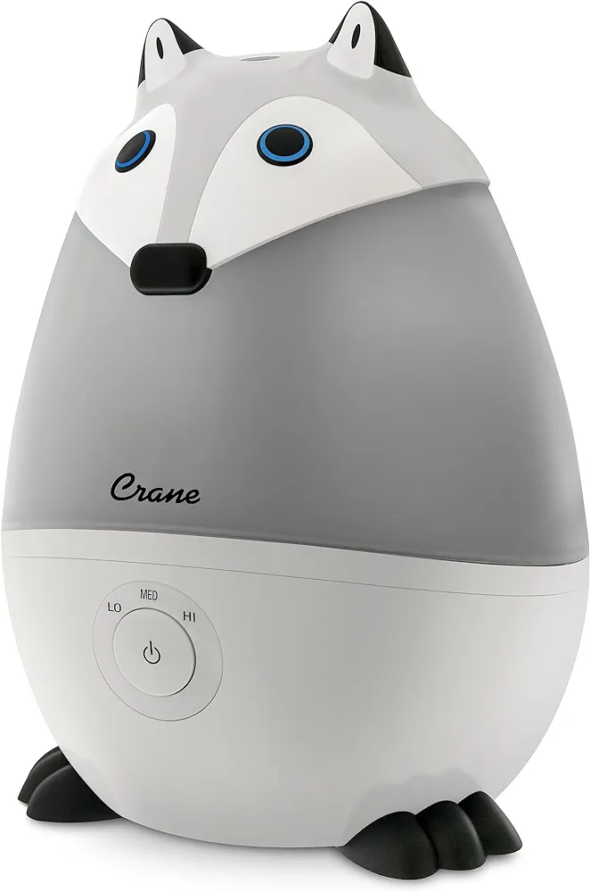 Crane Adorables Ultrasonic Mini Humidifiers for Bedroom and Baby Nursery, 5 Gallon Cool Mist Air Humidifier for Large Room or Kid's Room, Humidifier Filters Optional, Silver Fox