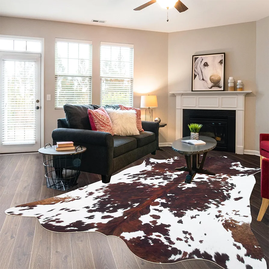 Faux Cowhide Rug 6.2x5.2 ft Cow hide Rug for Western Decor Western Rugs for Living Room Bedroom Dining Room Kitchen Office Animal Print Rug Western Home Decor