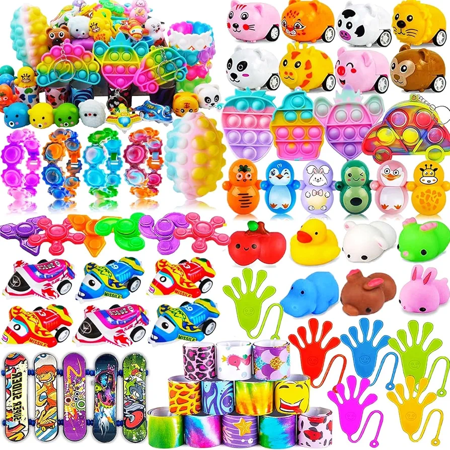 62 Pcs Party Favors for Kids 3-5, Pop Fidget Toys, Treasure Box Toys, Classroom Prizes, Pinata Filler, Goodie Bag Stuffers, Treasure Chest Prizes, Bulk Small Toys