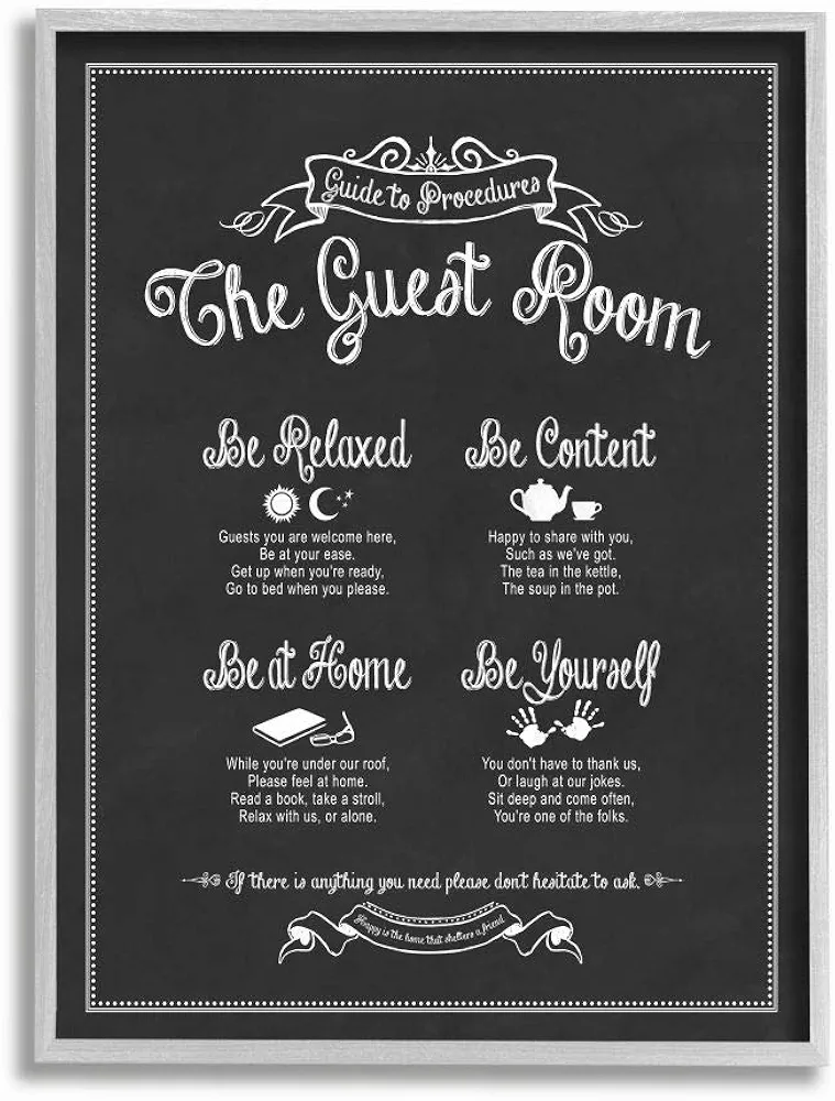 Stupell Industries The Guest Room Guide Grey Framed Wall Art, 11x14, Design by Artist Lettered and Lined