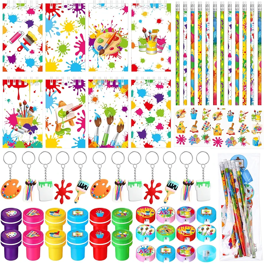 96 Pcs Art Painting Party Favors Colorful Art Paint Party Kit Painting Theme Prizes Gifts Paint Splatter Goody Bag Fills for Artist Graffiti Art Themed Birthday Party Classroom Rewards Supplies