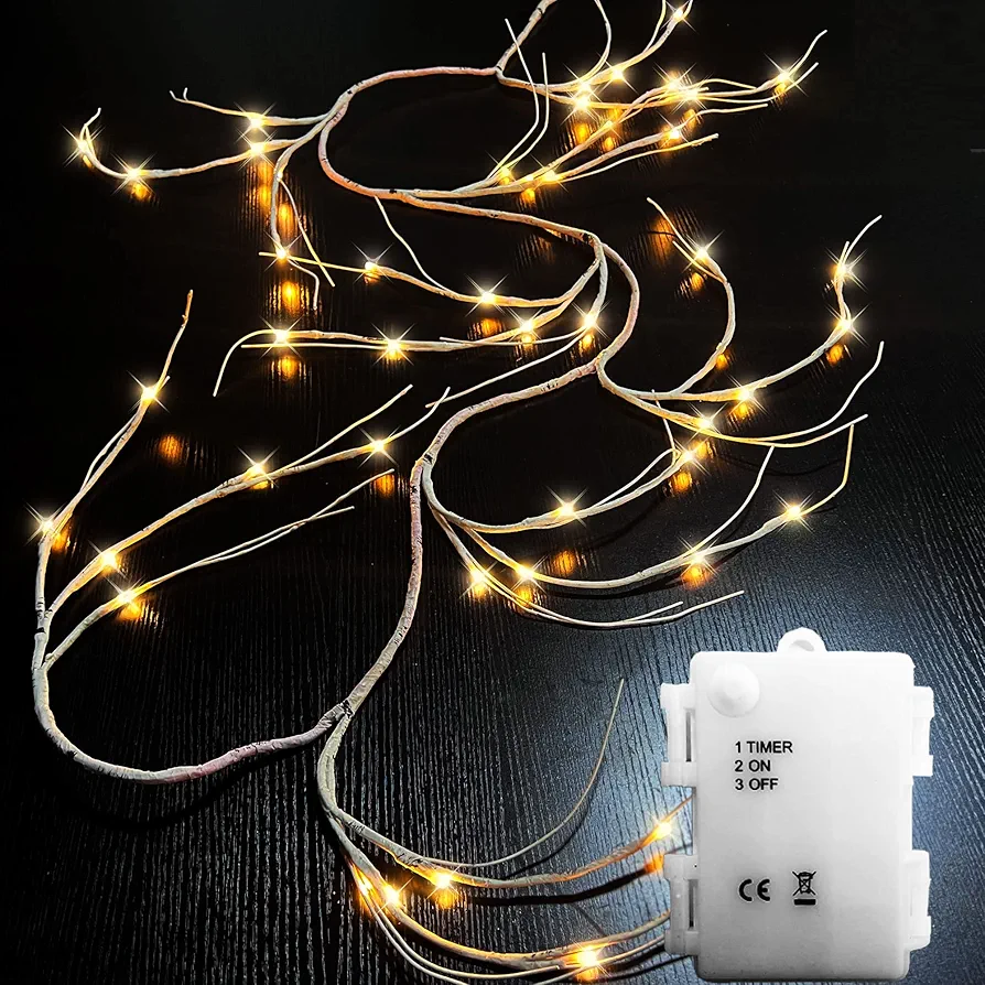 YASENN White Garland Lights - 56LEDs 6ft Lighted Twig Garland Vine Flexible DIY Willow Vine Lights Battery Operated White Wall Lights with Timer for Home Wall Table Bedroom Living Room Christmas Decor