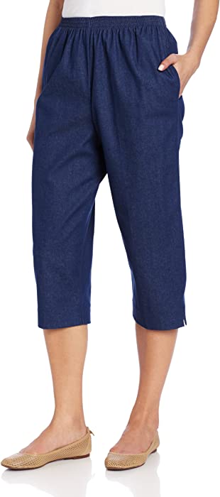 Alfred Dunner Women's All Around Elastic Waist Denim Missy Capris Pants Jeans