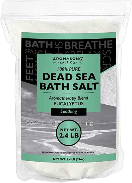 Dead Sea Bath Salt with 100% Natural Eucalyptus Oil Blend for a Soothing Spa Experience - 2.4 LB. Fine Grain in Resealable Bag, Calming Soak for Women & Men