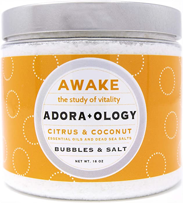 Awake Adora+Ology Best Aromatherapy Bath Bubbles and Salt, Citrus and Coconut Bubble Bath, Epsom Salts Infused with Essential Oils, Vitamins, and Minerals, Moisturizer