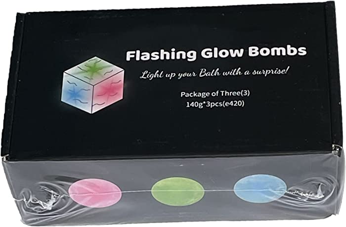 Set of 3 Flashing Glow Bath Bomb Glow in The Dark Bath Bomb Flashing Light Show Light Up Bath Bomb with Toy Flashing Cube Inside Pink Green Blue Bath Bombs Disco Effect for Your Bubble Bath Tub