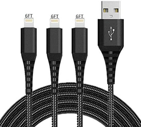 iPhone Charger Cable Lightning Charger Cable SHARLLEN (3Pack 6FT) Nylon Braided Lightning Cord Fast Long Cords iPhone Lightning Charging Cable Compatible/XS/Max/X/8 Plus/8/7/7P/iPad/iPod Black