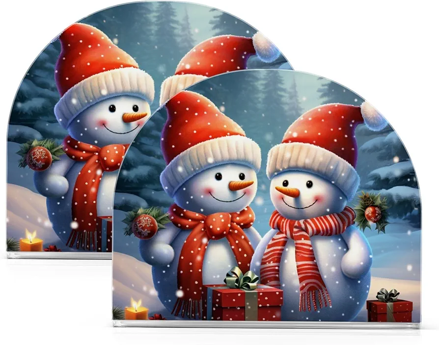 Xmas Napkin Holder 2 Pack, Christmas Snowman Design Acrylic Napkin Holders for Tables, Upright Paper Napkin Holder Dispenser for Kitchen Restaurant Dining Room Home Bar Accessories