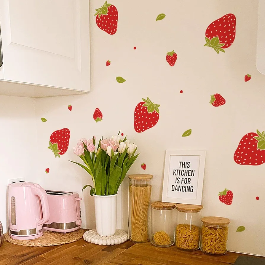 Wall Decals, Peel and Stick Stickers, 48 PCS 4 Sheets, Strawberry