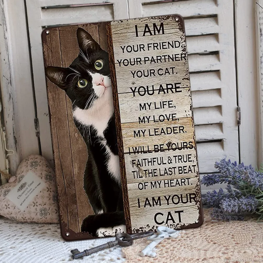 Cat Signs Gifts for Cat Lovers I Am Your Friend Your Companion Your Cat You Are My Life Cat Room Decor Tuxedo Cat Cat Wall Art 8x12 Inches Tuxedo Cat Decor