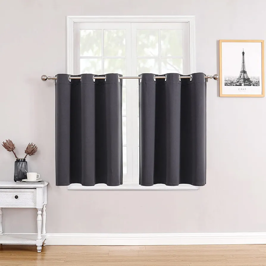 ChrisDowa Small Window Curtains for Kitchen and Bedroom - Grommet Short Thermal Insulated Room Darkening Curtains (2 Panels, Dark Grey, 42 x 36 Inch)