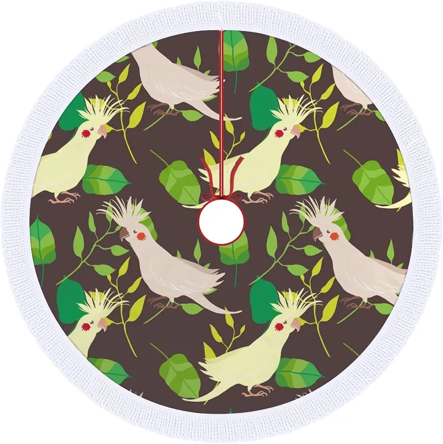 Cockatoo Birds and Leafs Christmas Tree Skirt Mat Party Decorations Indoor Outdoor Living Room Home Decor 48"x48"