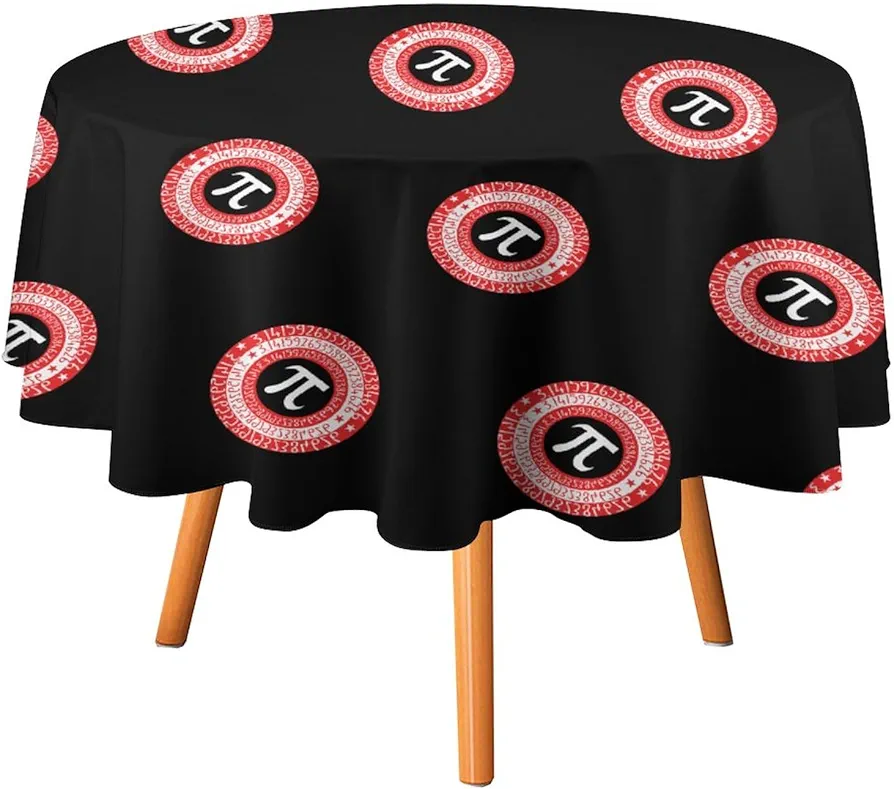 Pi Day Mathematics Symbol Round Tablecloth Washable Table Cloth Polyester Table Cover for Dining Room Party Picnic 50x50in