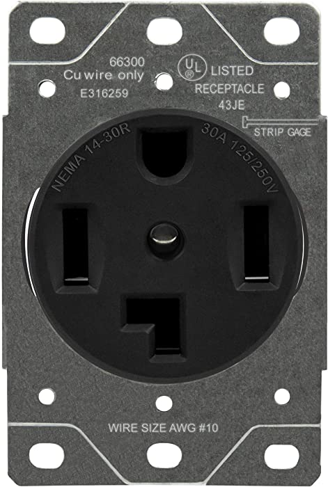 ENERLITES 66300-BK 30 Amp Dryer Receptacle Outlet, NEMA 14-30R | Residential Commercial Industrial Grade, Outdoor/Indoor, 3-Pole, 4 Wire, (10,8,6,4) AWG, UL Listed | 125/250V, 66300-BK-Black