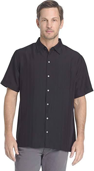 Van Heusen Men's Air Short Sleeve Button Down Poly Rayon Stripe Shirt