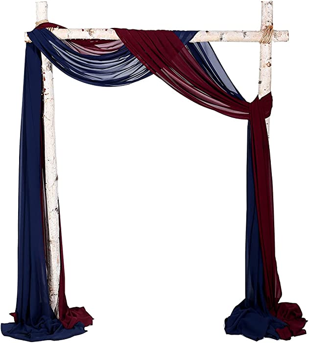 SHERWAY 2 Panels Chiffon Fabric Drapery Wedding Arch Drapes, Party Backdrop Curtain Panels, Ceremony Reception Swag Decoration (27 x 216 Inch, Burgundy & Navy Blue)