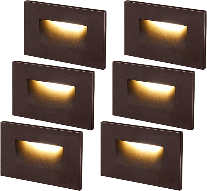 LEONLITE Dimmable 120V LED Step Lights, 150LM 3.5W Stair Lights Indoor Outdoor IP65 Waterproof, CRI 90, Aluminum, ETL Listed, 3000K Warm White, Oil Rubbed Bronze, Pack of 6