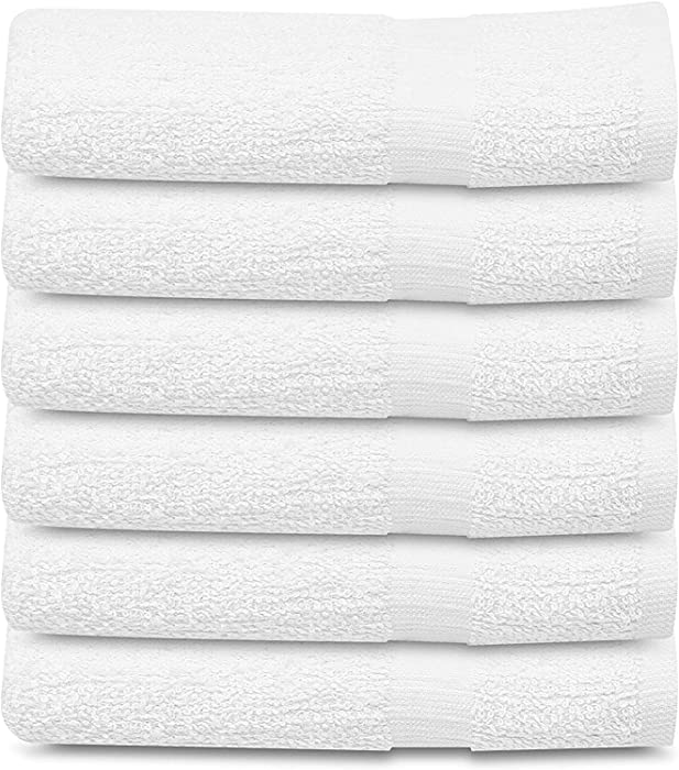 Towels N More 6 Pack 22x44 White Gym Towel 100% Cotton Loop for Maximum Absorbent Easy Care Lightweight Home Bath Towels, Salon Towels, Motels, use (6, 22x44)