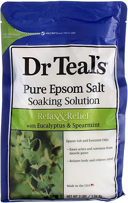 Dr Teals Soaking Solution, Epsom Salt, Relax, Eucalyptus Spearmint 48 oz (Pack of 4)