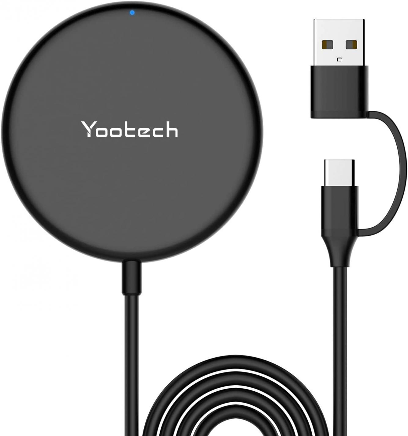 Yootech Magnetic Wireless Charger,5ft Charging Cable with Type C&USB A Port Compatible with iPhone 14/14 Plus/14 Pro/14 Pro Max/13/13 Mini/13 Pro Max/12/12 Mini/12 Pro/12 Pro Max,AirPods Pro