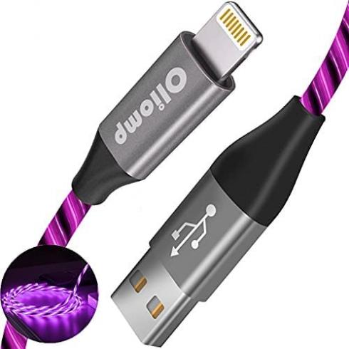 iPhone Charger Cable, Oliomp (Apple MFi Certified) 3ft LED Light Up Lightning Cable USB Fast Charger Cord High Speed Data Sync Transfer Cord for iPhone 13/12/11/11Pro/Max/XS/XR/X/6/7/8 （Purple)