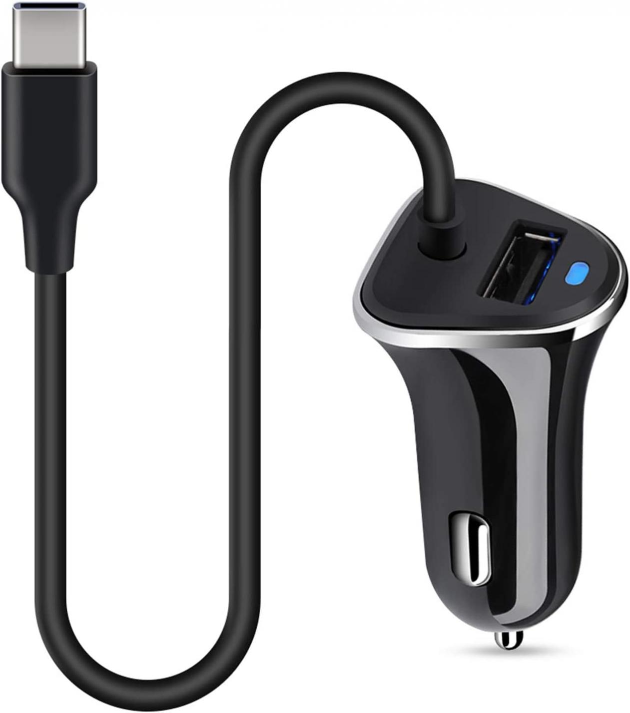 USB Type C Car Charger, Quick Charge 3.4A USB Car Adapter with 3ft Type C Charging Cable Compatible for Samsung Galaxy S21 S20 A10e A20 A50 A51 A52 A70 S10 S9 S8 Plus, Note 20/10, LG G8 G7 V40 V35 V60