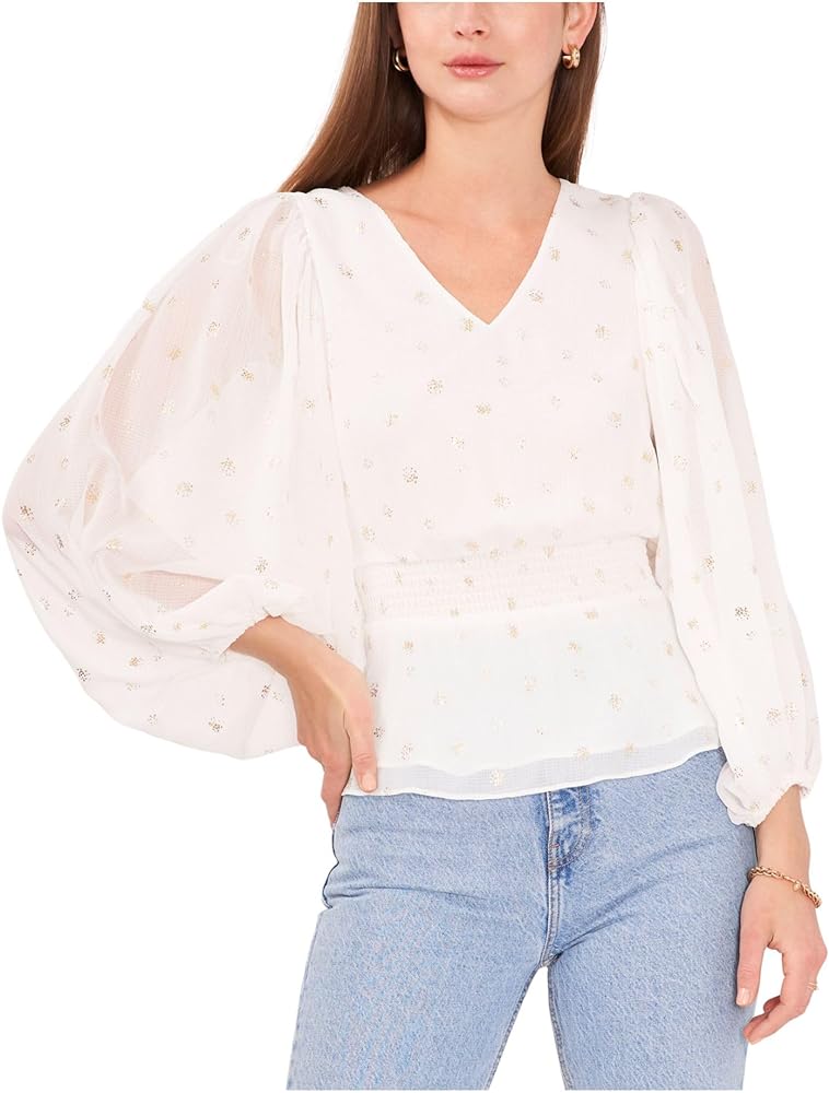 Vince Camuto Long Sleeve V-Neck Foil Blouse