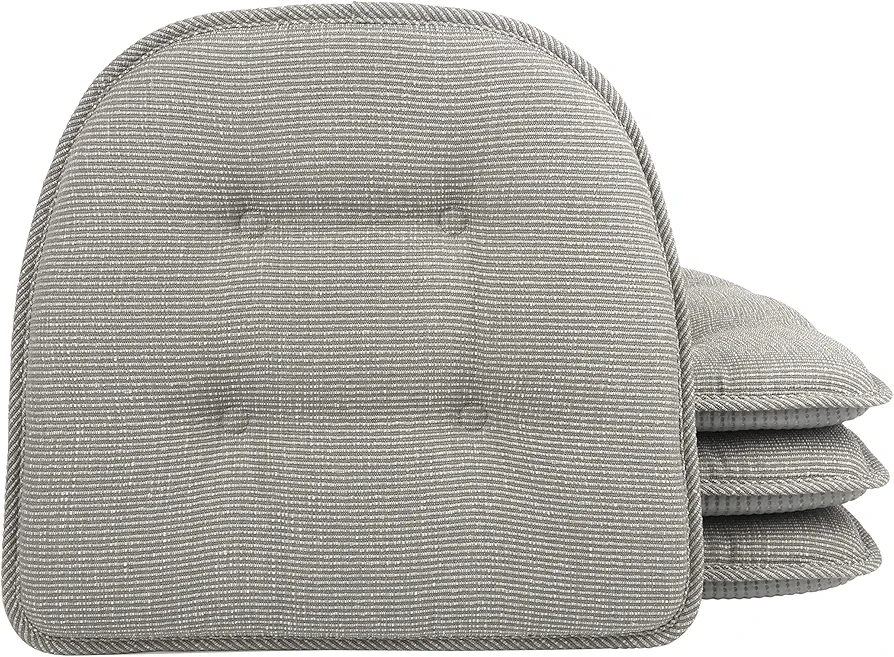 Klear Vu Omega Non-Slip Universal Chair Cushions for Dining Room, Kitchen and Office Use, U-Shaped Skid-Proof Seat Pad, 15x16 Inches 4 Pack Slub Gray 4 Count