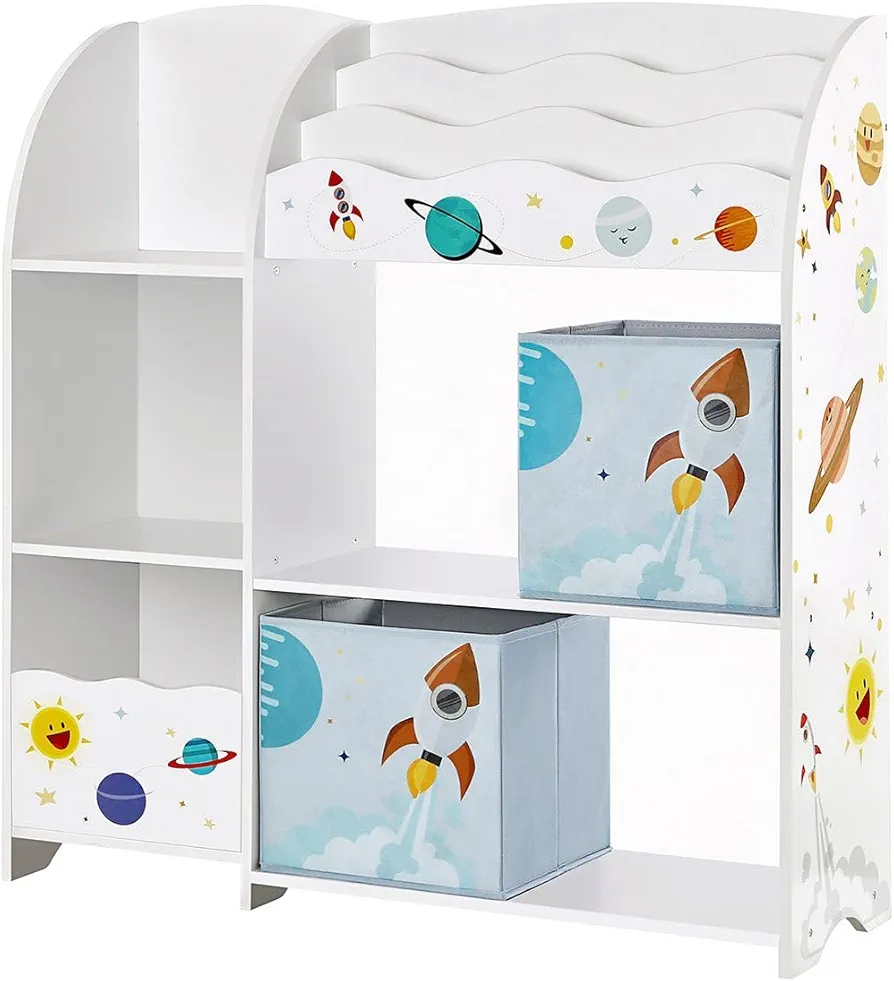 SONGMICS Toy and Book Organizer for Kids, Storage Unit with 2 Storage Boxes, for Playroom, Children’s Room, Living Room, White UGKR42WT, 93 x 30 x 100 centimeters