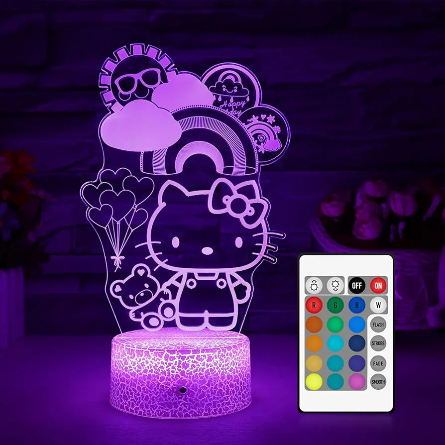 Kitty Night Light for Kids Kitty Lamp Girl Kitty Room Decor with Remote & Smart Touch 16 Colors Dimmable Bedroom Decoratio Gifts for Christmas Birthday Girls