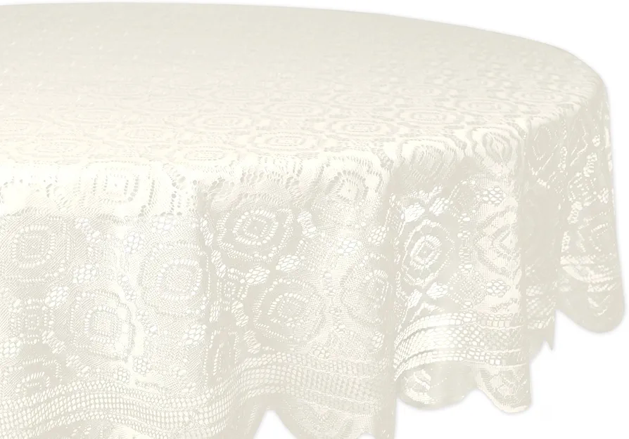 DII Home Essentials 100% Polyester, Machine Washable, Shabby Chic, Vintage Tablecloth or Overlay 63" Round, Vintage Lace Cream